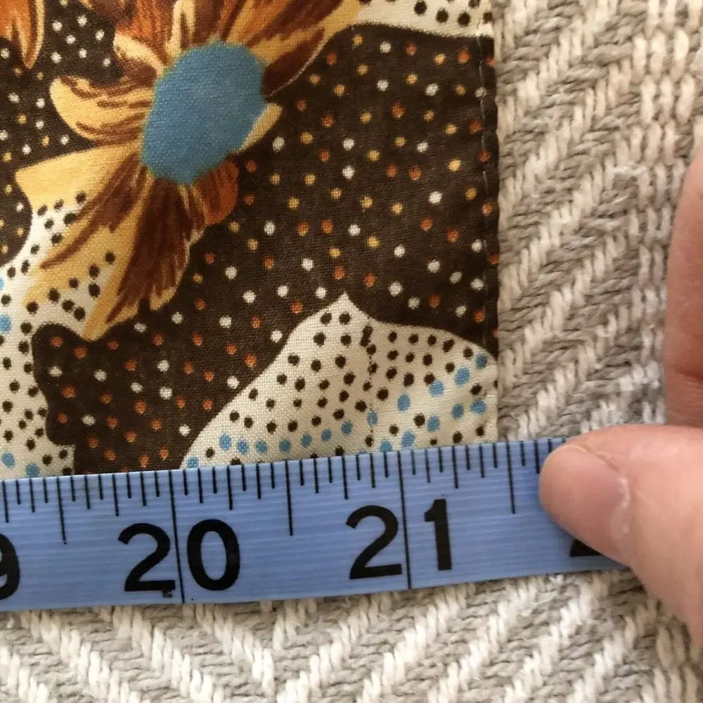 Vintage Brown & Blue Floral Polyester Scarf Flowers Polka Dots Square 21.5in